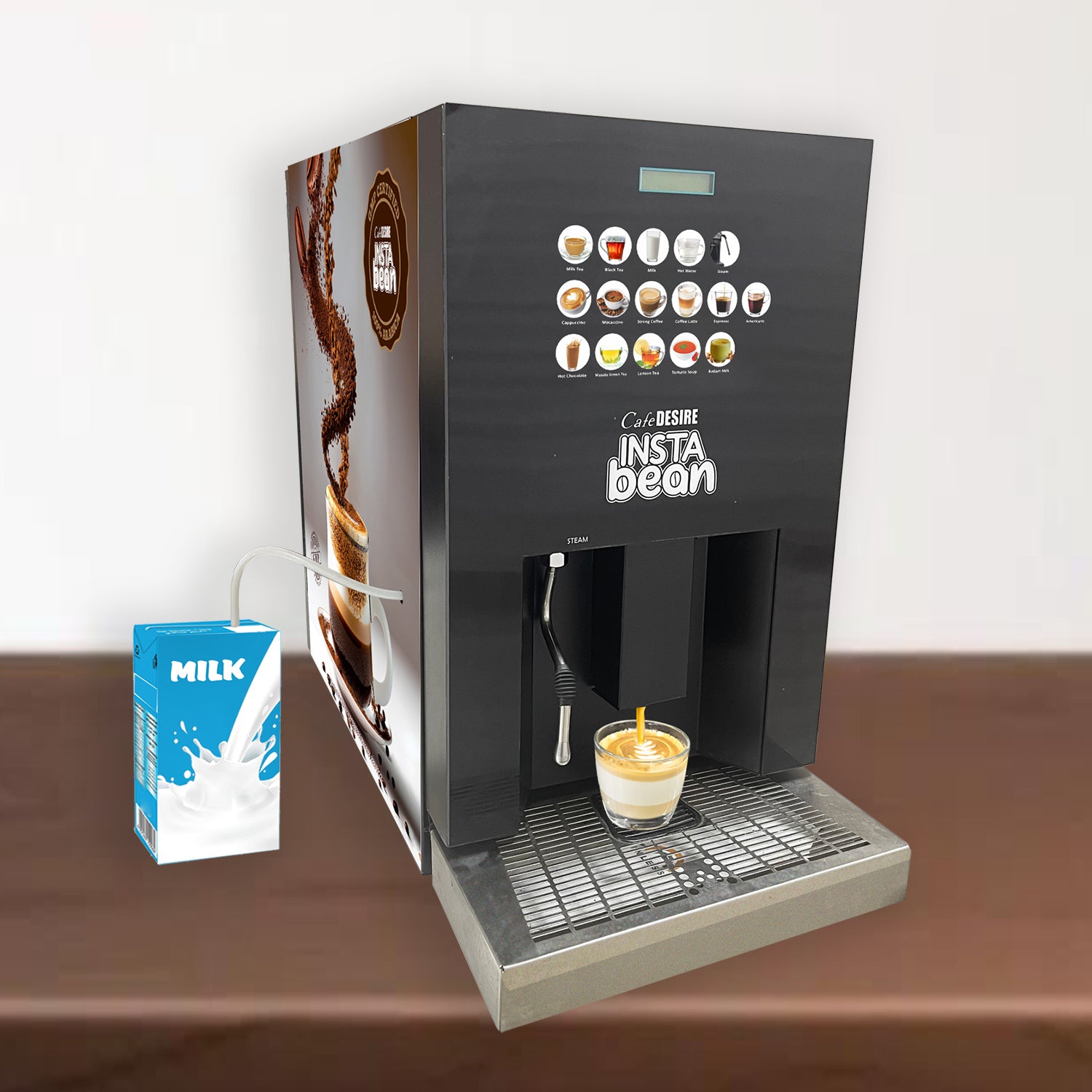 Insta Bean Coffee Vending Machine Made with Fresh Milk 14 Options Cafe Desire