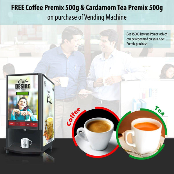 Coin Option Coffee Machine 3 Lane | Brass Token System | Three Beverage Options | Fully Automatic Tea & Coffee Vending Machine | For Offices, Shops and Smart Homes | Make 3 Varieties of Coffee Tea with Premix | No Milk, Tea, Coffee Powder Required - Cafe Desire