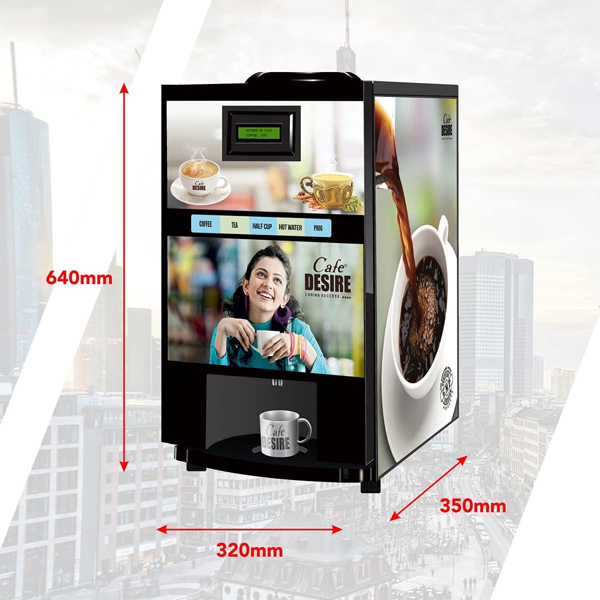 Coffee Machine 2 Lane | Two Beverage Options | Fully Automatic Tea & Coffee Vending Machine | For Offices, Shops and Smart Homes | Make 2 Varieties of Coffee Tea with Premix | No Milk, Tea, Coffee Powder Required