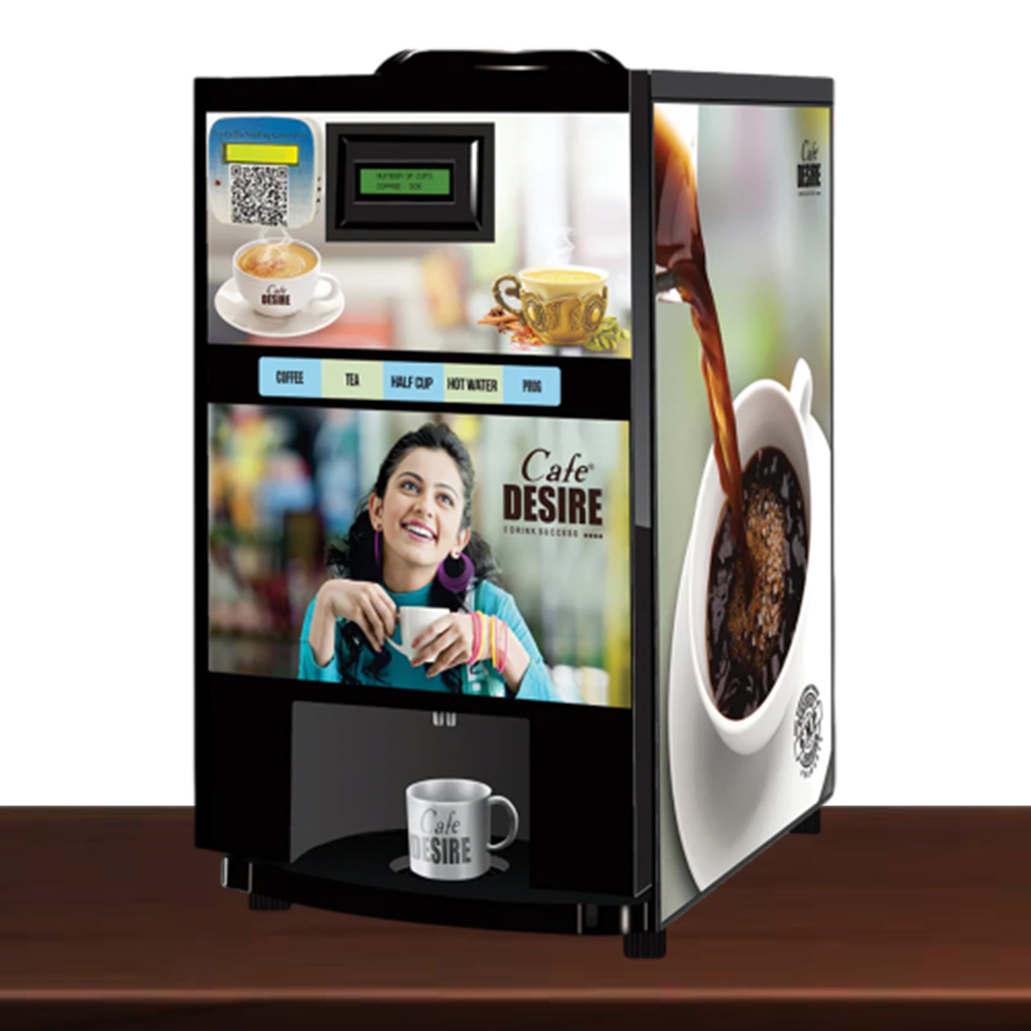 QR Code UPI Payment Enabled Coffee Machine 2 Lane | Two Beverage Options | Fully Automatic Tea & Coffee Vending Machine | For Offices, Shops and Smart Homes | Make 2 Varieties of Coffee Tea with Premix | No Milk, Tea, Coffee Powder Required