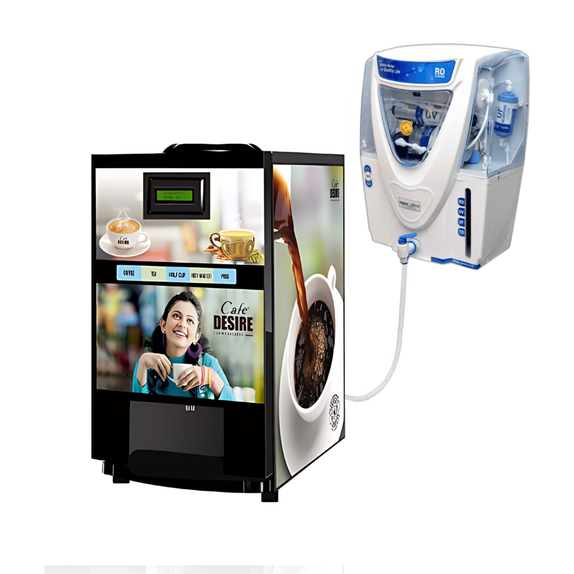 Coffee Machine 4 Lane - RO Option | Four Beverage Options | Fully Automatic Tea & Coffee Vending Machine | For Offices, Shops and Smart Homes | Make Varieties of Coffee Tea with Premix | No Milk, Tea, Coffee Powder Required