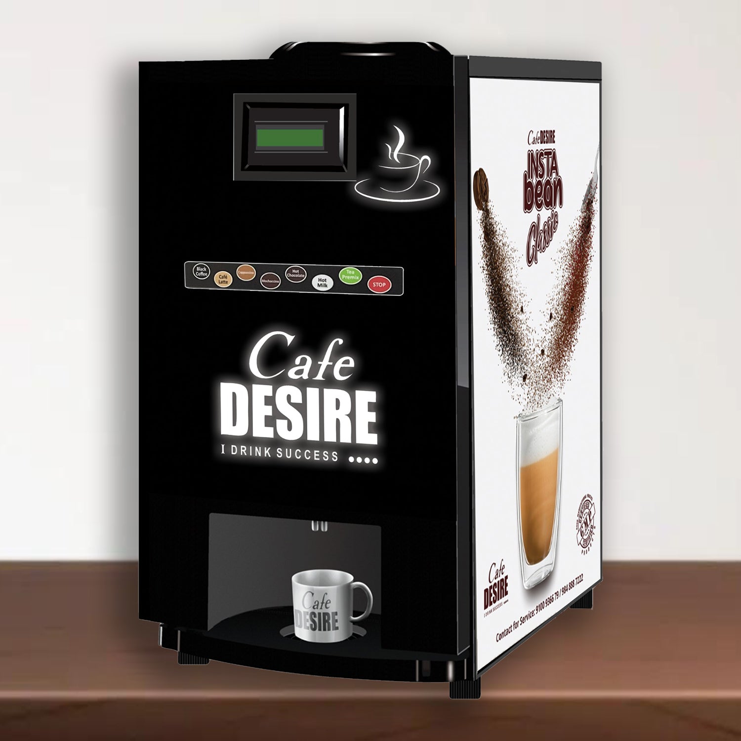 LED Insta Bean Classic Coffee Vending Machine | 7 Options | Espresso Black Coffee, Coffee Latte, Cappuccino, Mochaccino, Hot Chocolate, Hot Milk, Instant Tea, Instant Coffee | For Smart Offices, Shops, Hotels, Restaurants and Home