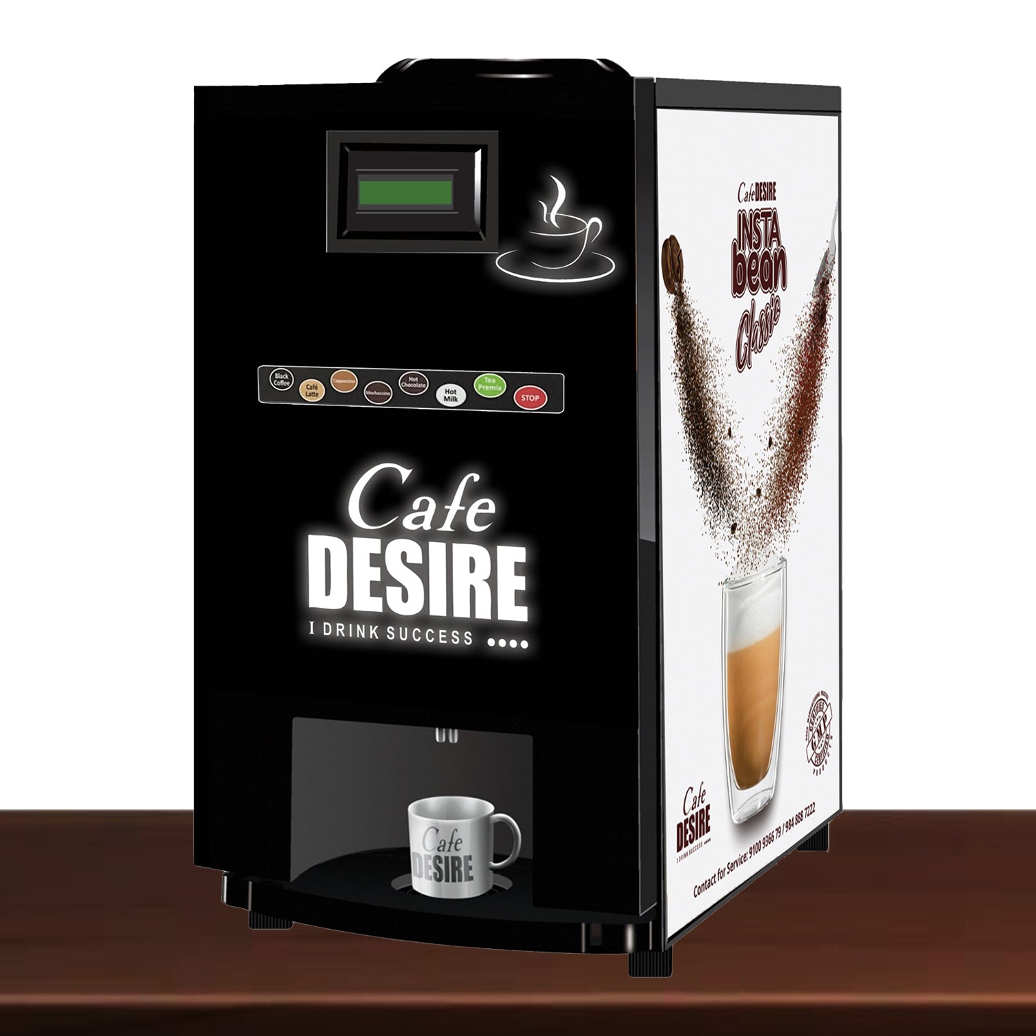 LED Insta Bean Classic Coffee Vending Machine | 7 Options | Espresso Black Coffee, Coffee Latte, Cappuccino, Mochaccino, Hot Chocolate, Hot Milk, Instant Tea, Instant Coffee | For Smart Offices, Shops, Hotels, Restaurants and Home