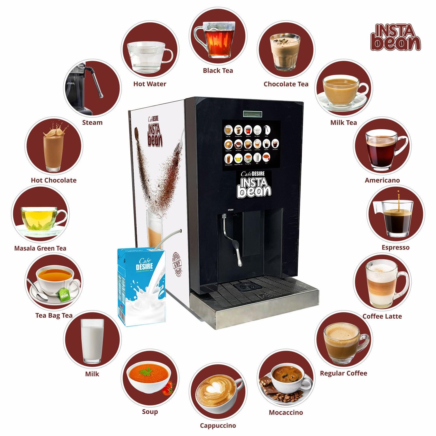 Rental Option - Insta Bean Coffee Vending Machine | Made with Fresh Milk | 14 Options | Lowest cost | Zero Maintenance