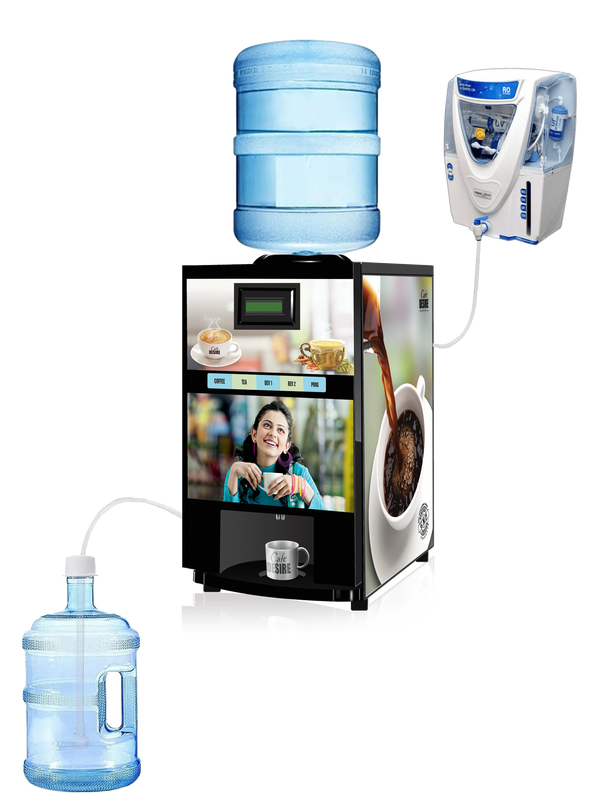 Coffee Machine 4 Lane Multi Water Inlet Coffee and Tea Vending Machine | Bubble Top, Water Pump and RO Direct Water Input | Four Beverage Options | For Offices, Shops and Smart Homes | Make 4 Varieties of Coffee Tea with Premix
