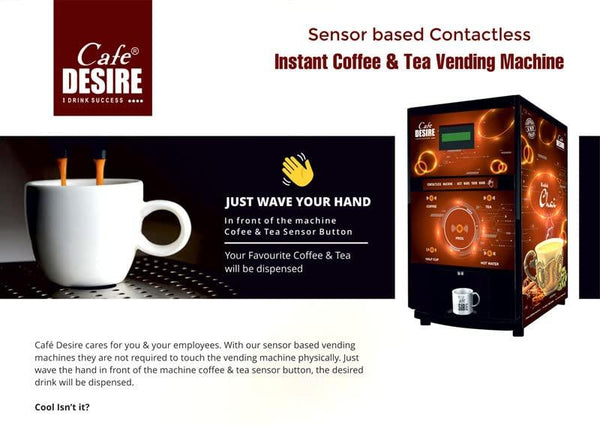 Contactless Sensor Based Coffee Machine - 4 Lane | Automatic Tea & Coffee Premix Vending Machine | For Offices, Shops & Smart Homes | Make 4 types | Just wave your hand - Cafe Desire Cafe Desire My Cafe Desire Contactless Sensor Based Coffee Machine - 4 Lane | Automatic Tea & Coffee Premix Vending Machine | For Offices, Shops & Smart Homes | Make 4 types | Just wave your hand